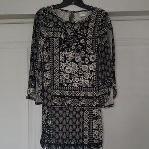 Girls Black and White Floral Dress